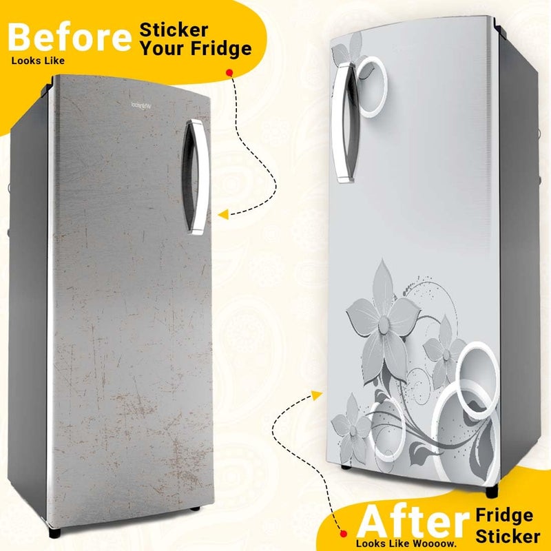 WallDaddy Fridge Wallpaper Sticker for Home Decoration | DIY Self Adhesive Fridge Sticker | Size 60x160 Cm | Fits Single & Double Door Fridges Slatey Flower Stylish Fridge Stickers for Old Fridge - Image 3