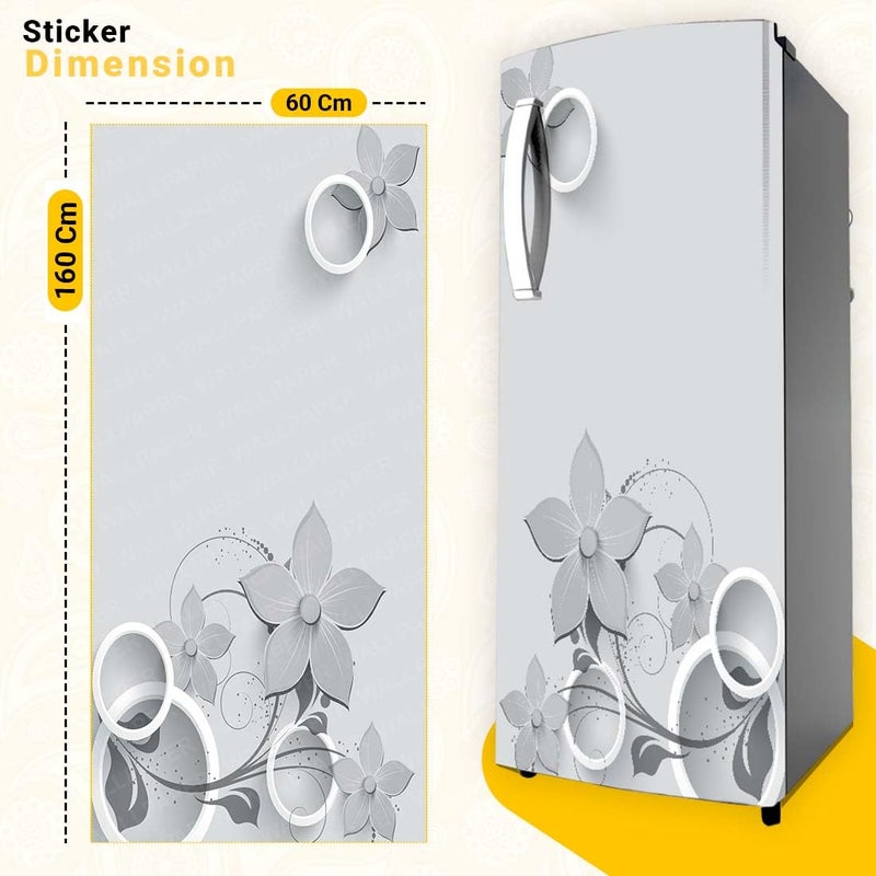 WallDaddy Fridge Wallpaper Sticker for Home Decoration | DIY Self Adhesive Fridge Sticker | Size 60x160 Cm | Fits Single & Double Door Fridges Slatey Flower Stylish Fridge Stickers for Old Fridge - Image 2