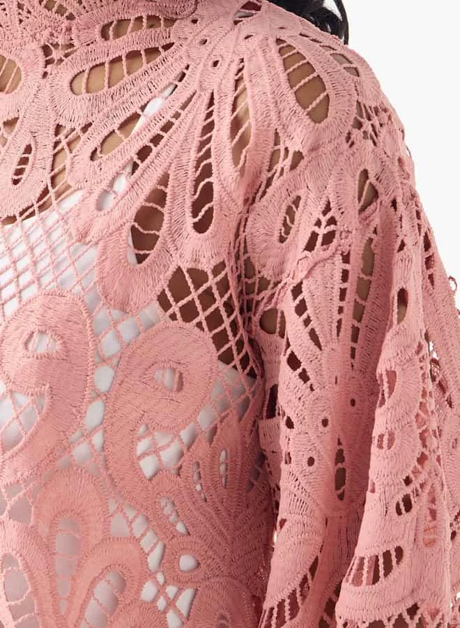 2Xtremz 2Xtremz Lace Detail Top with High Neck and Long Sleeves