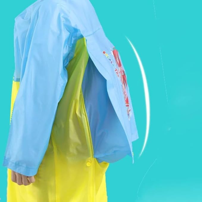 WKLOUYHE Girl's Kids PVC Waterproof Long Waterproof Children Rainwear with Hood School Bag Cover & Carry Pouch_Pack OF 01(Blue,8-9 Years) - Image 3
