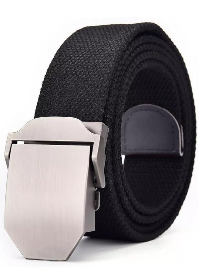 Tango - Men's Canvas Webbing Belt - Military Style - Tactical Belt with Metal Buckle - Adjustable Strap to Make Comfortable Fit. (Plain Black) - Image 1