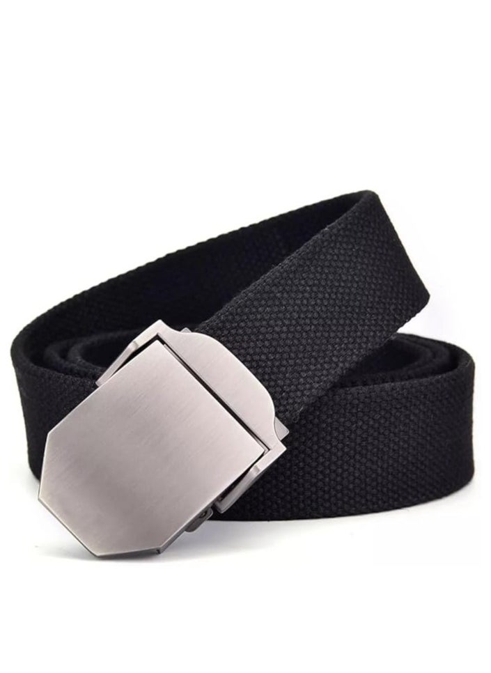 Tango - Men's Canvas Webbing Belt - Military Style - Tactical Belt with Metal Buckle - Adjustable Strap to Make Comfortable Fit. (Plain Black) - Image 1