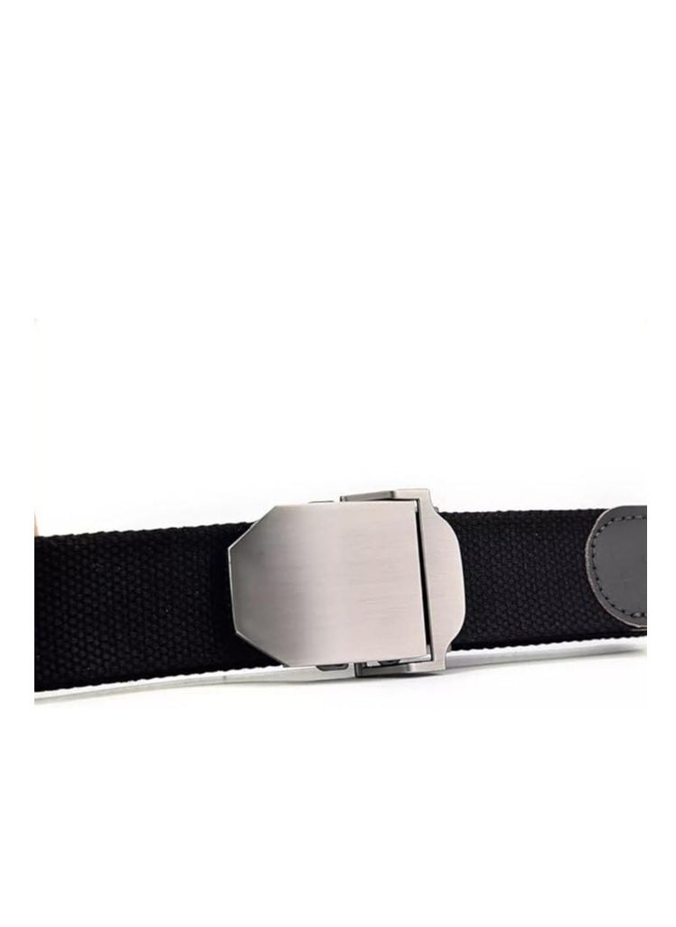 Tango - Men's Canvas Webbing Belt - Military Style - Tactical Belt with Metal Buckle - Adjustable Strap to Make Comfortable Fit. (Plain Black) - Image 1