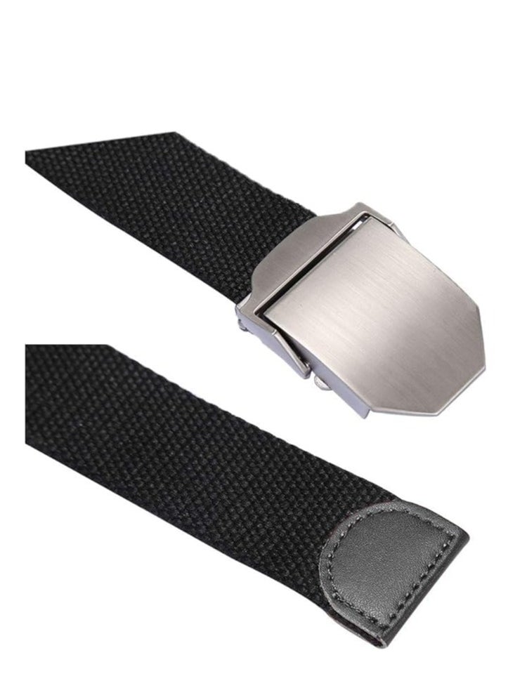 Tango - Men's Canvas Webbing Belt - Military Style - Tactical Belt with Metal Buckle - Adjustable Strap to Make Comfortable Fit. (Plain Black) - Image 1