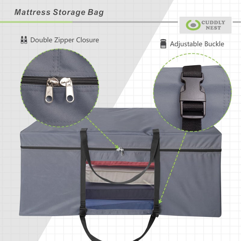 Cuddly Nest Folding Mattress Storage Bag - Heavy Duty Carry Case for Tri-Fold Guest Bed Mattress (Fits 4 inch Twin & Twin XL Mattress  Gray) - Image 5