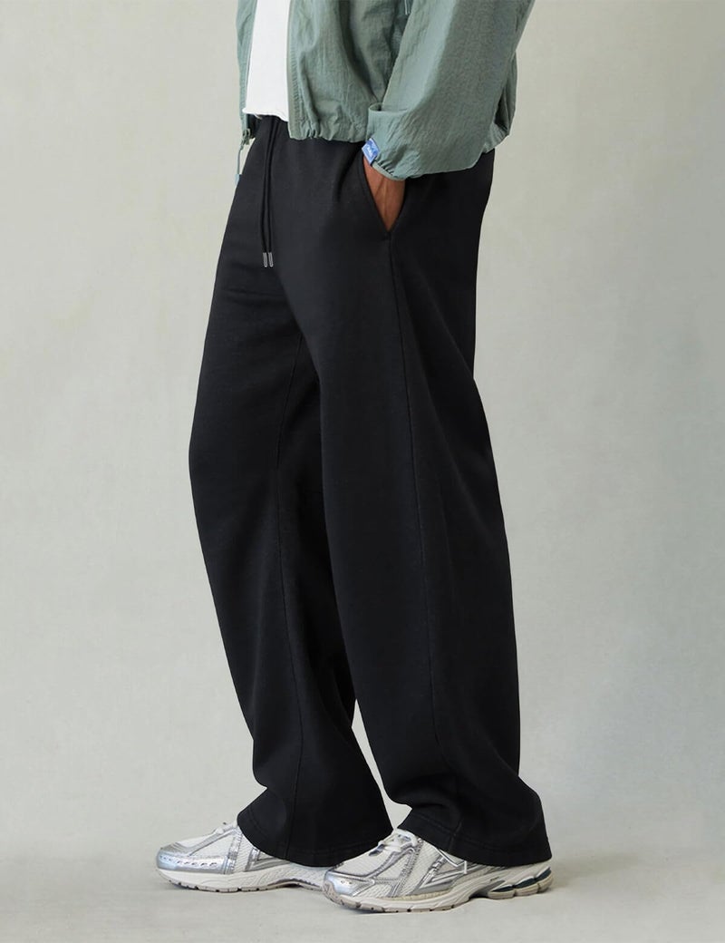HeSaYep Men's Baggy Sweatpants Barrel Open Bottom Workout Fleece Sweat Pants Loose Casual Active Joggers Pants with Pockets Black M - Image 4