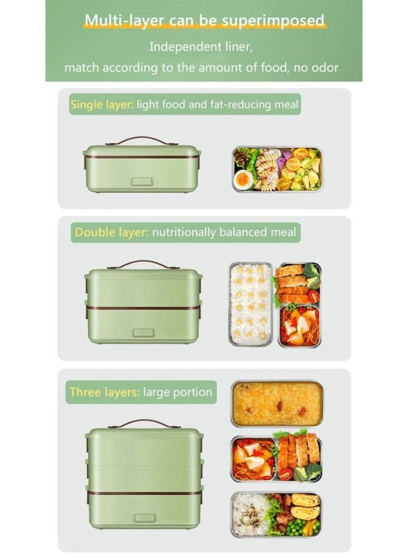 والالا 3-Layer قابل للإزالة المحمولة الكهربائية علبة طعام للتسخين جهاز طهي الأرز الغذاء الصف حاوية من الفولاذ المقاوم للصدأ للمنزل مكتب المدرسة - Image 2