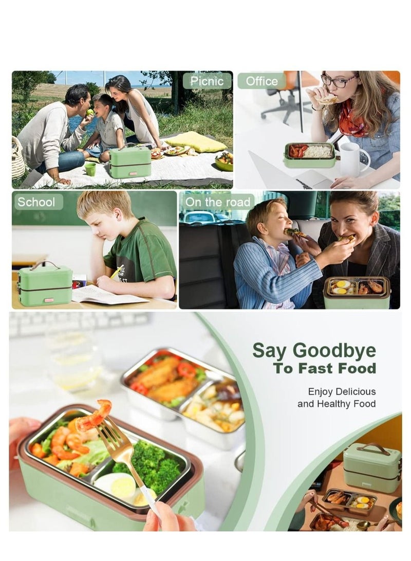 والالا 3-Layer قابل للإزالة المحمولة الكهربائية علبة طعام للتسخين جهاز طهي الأرز الغذاء الصف حاوية من الفولاذ المقاوم للصدأ للمنزل مكتب المدرسة - Image 4