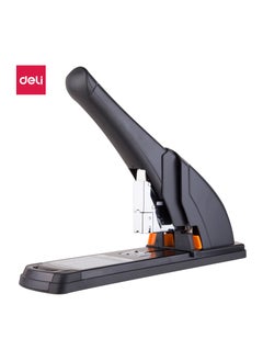 Deli Deli E0385 Heavy Duty Stapler for 210 Sheets - Black, Front Loading, Rotatable Anvil, Staple Storage Included, TPE Cover  - Image 1