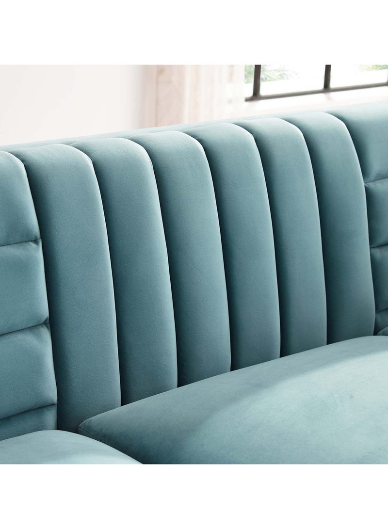 Addlon Channel Tufted Teal Velvet Sofa in Teal Color Channel Tufted Sofa