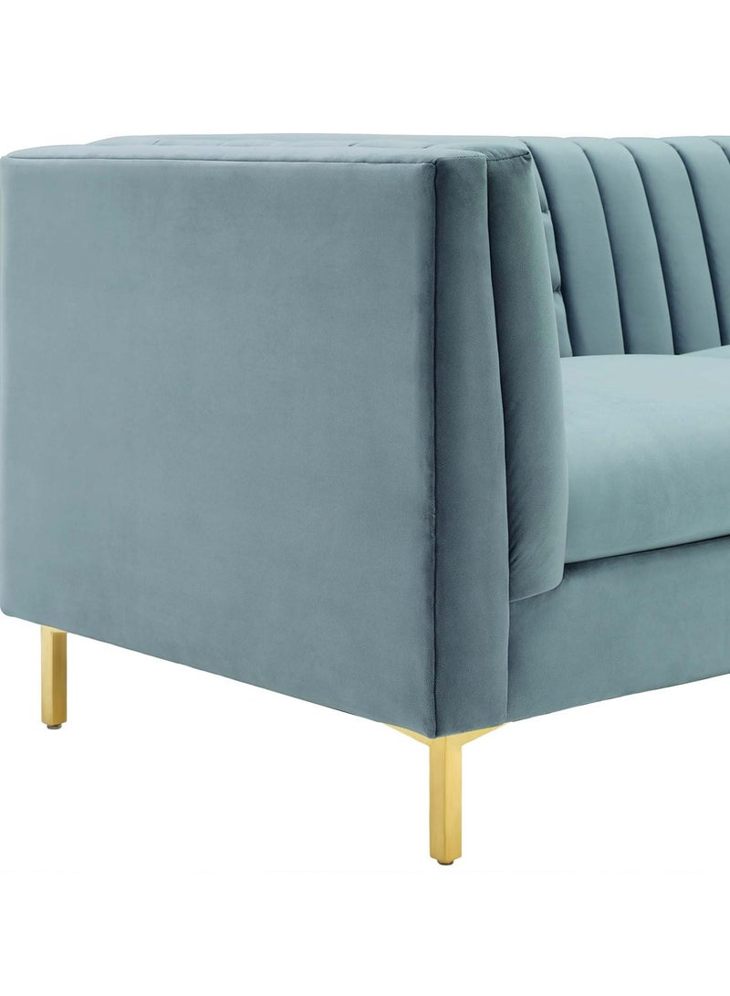 Addlon Channel Tufted Teal Velvet Sofa in Teal Color Channel Tufted Sofa