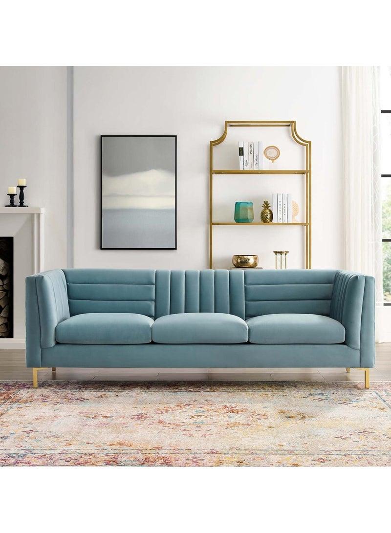Addlon Channel Tufted Teal Velvet Sofa in Teal Color Channel Tufted Sofa
