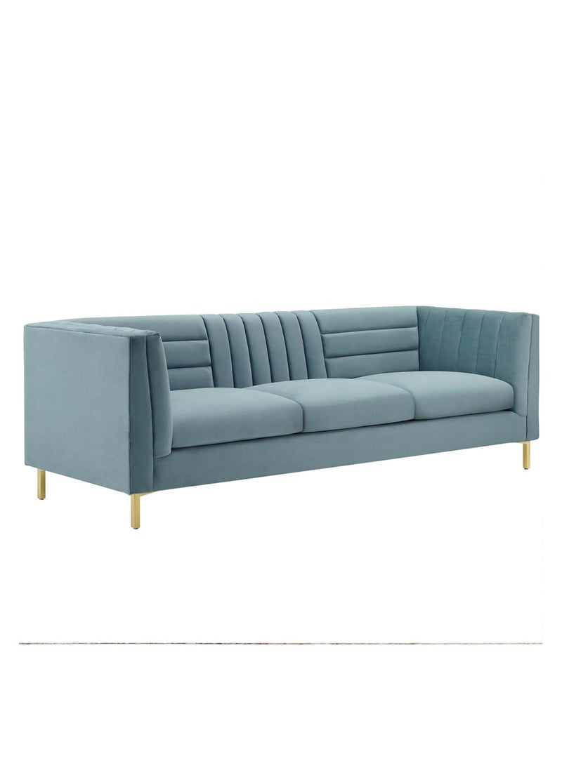 Addlon Channel Tufted Teal Velvet Sofa in Teal Color Channel Tufted Sofa