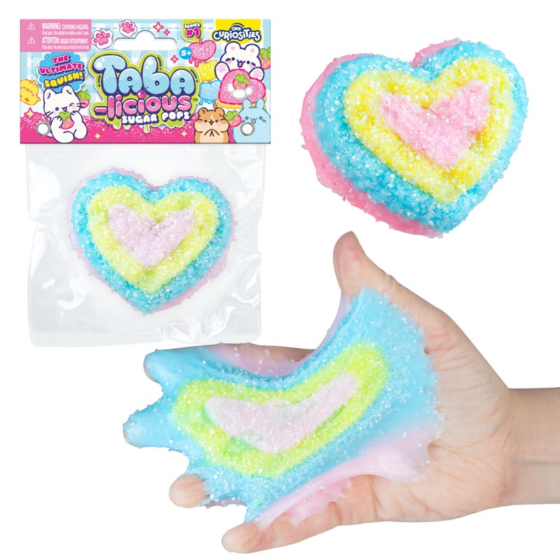 The Orb Factory ORB Tabalicious Sugar Pops TABA Squishy Rainbow Heart Toy Pink Blue Yellow Heart with Sparkles Soft Sticky TABA Squishies Fun Squishy Stress Ball Toys Kawaii Fidget Toys for Kids Adults - Image 3