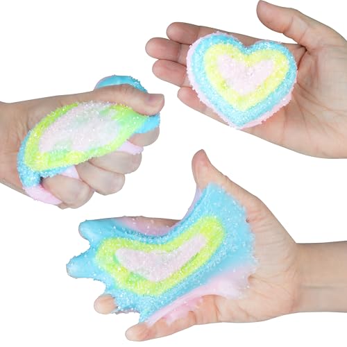 The Orb Factory ORB Tabalicious Sugar Pops TABA Squishy Rainbow Heart Toy Pink Blue Yellow Heart with Sparkles Soft Sticky TABA Squishies Fun Squishy Stress Ball Toys Kawaii Fidget Toys for Kids Adults - Image 5