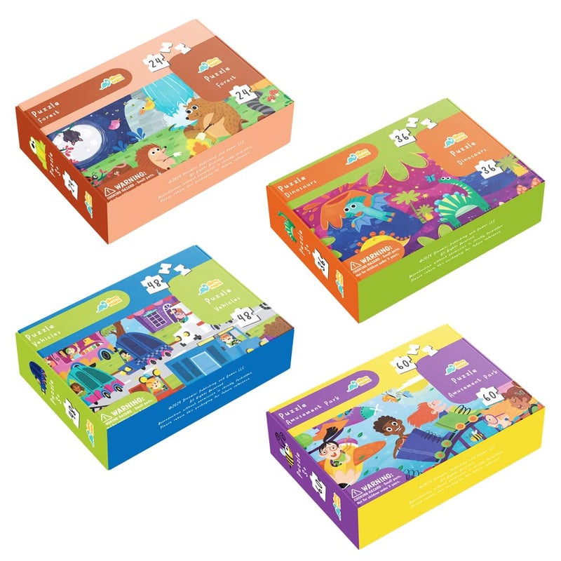 DINO MINI Dinomini Floor Puzzles for Toddlers 4in1 Value Pack 4 x Puzzles for Toddlers 24 24 36 48 60 Pieces Preschool Learning Activities Learning Educational Toys - Image 3