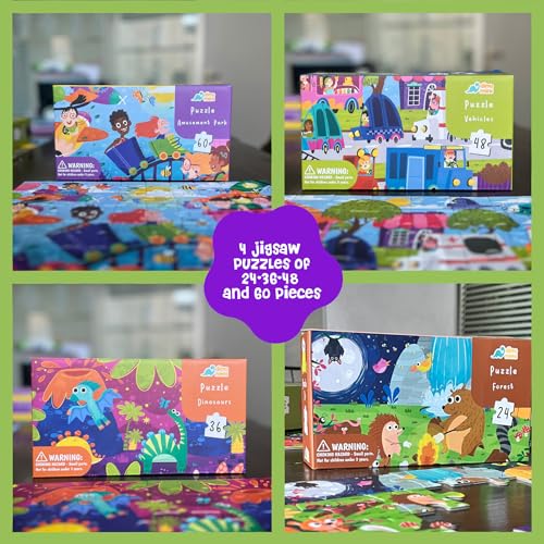 DINO MINI Dinomini Floor Puzzles for Toddlers 4in1 Value Pack 4 x Puzzles for Toddlers 24 24 36 48 60 Pieces Preschool Learning Activities Learning Educational Toys - Image 5