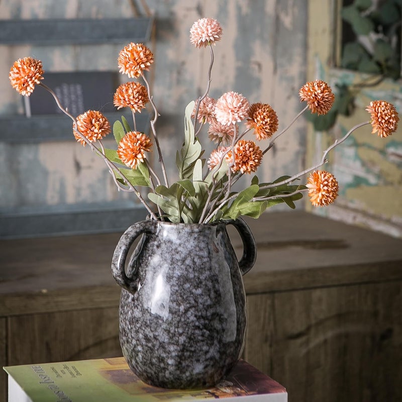 Tanvecle Black Ceramic Vase With 2 Handles - Modern Farmhouse, Rustic Terracotta, Decorative Pottery Flower - Clay Small Centerpiece for Dining Table - 7 Inch Tall - Image 5