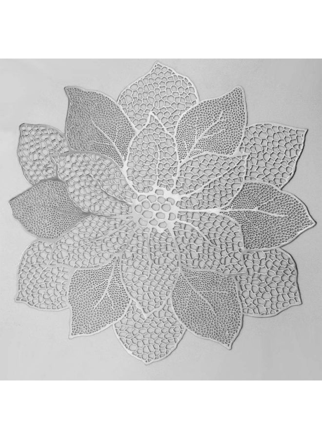 Round Placemats for Dining Table,Pressed Vinyl Metallic Table Mats Hollow Out Hibiscus Flower Place Mats for Dinner Decor Holiday Wedding Accent Centerpiece - Image 1