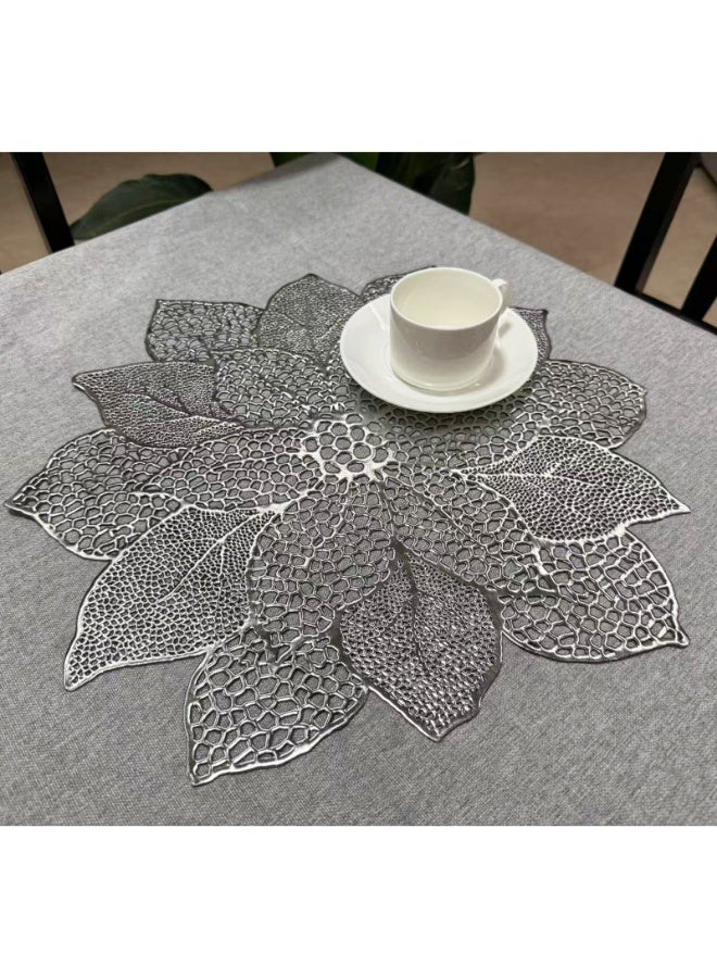 Round Placemats for Dining Table,Pressed Vinyl Metallic Table Mats Hollow Out Hibiscus Flower Place Mats for Dinner Decor Holiday Wedding Accent Centerpiece - Image 3