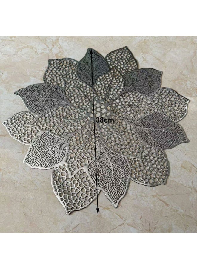 Round Placemats for Dining Table,Pressed Vinyl Metallic Table Mats Hollow Out Hibiscus Flower Place Mats for Dinner Decor Holiday Wedding Accent Centerpiece - Image 2