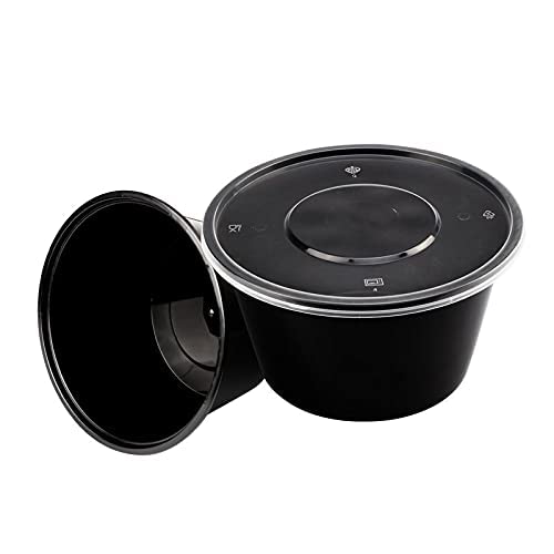 Dharj with DJ black plastic food Containers Round with lid for Food Storage 500ml Pack of 15 Microwave Safe Kitchen Storage Reusable Plastic containers Fridge Storage - Image 4
