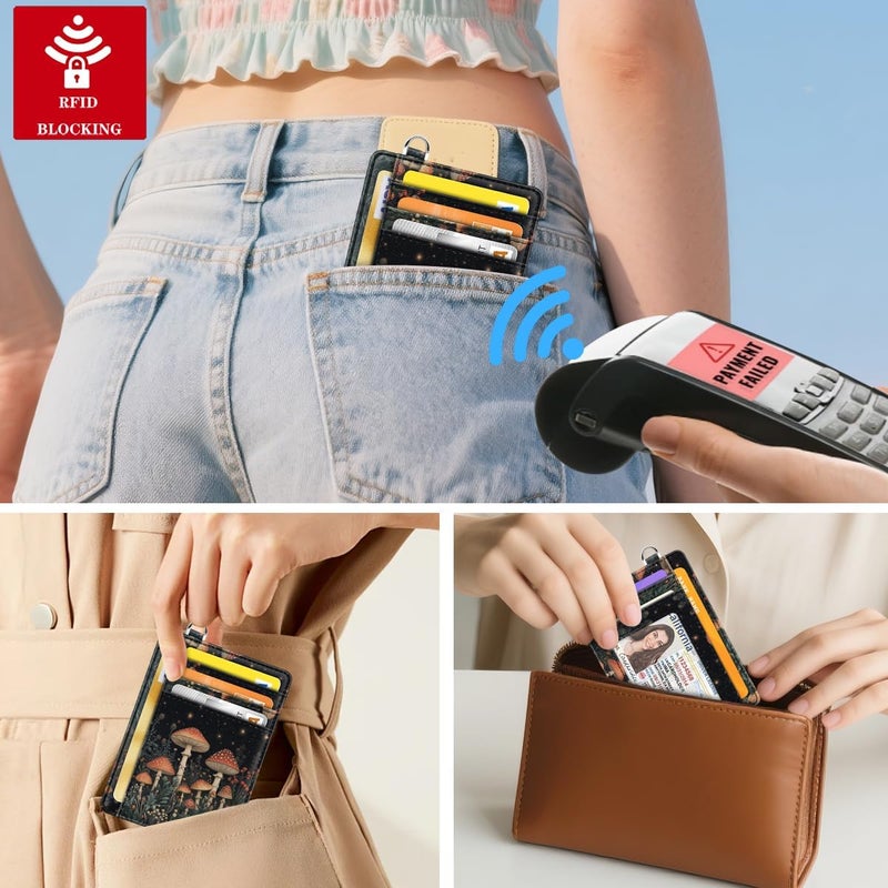 Coco Rossi Slim Credit Card Holder Wallet Women Thin Minimalist Card Organizer Case Cute Small ID Window Girl Ladies Womens Wallets, Mushroom - Image 3