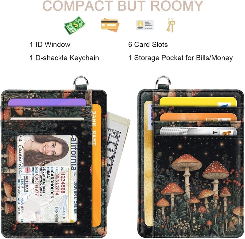 Coco Rossi Slim Credit Card Holder Wallet Women Thin Minimalist Card Organizer Case Cute Small ID Window Girl Ladies Womens Wallets, Mushroom - Image 2