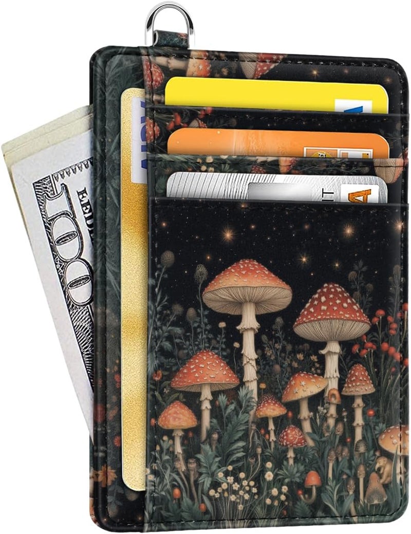 Coco Rossi Slim Credit Card Holder Wallet Women Thin Minimalist Card Organizer Case Cute Small ID Window Girl Ladies Womens Wallets, Mushroom - Image 1