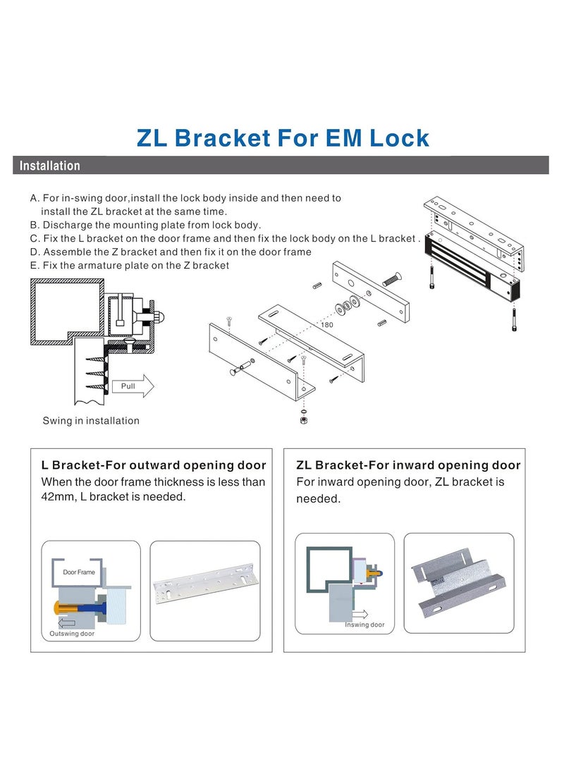 GOMETY Z/L Bracket for Inward Door 180KG Holding Force Electric Magnetic Lock - Image 5