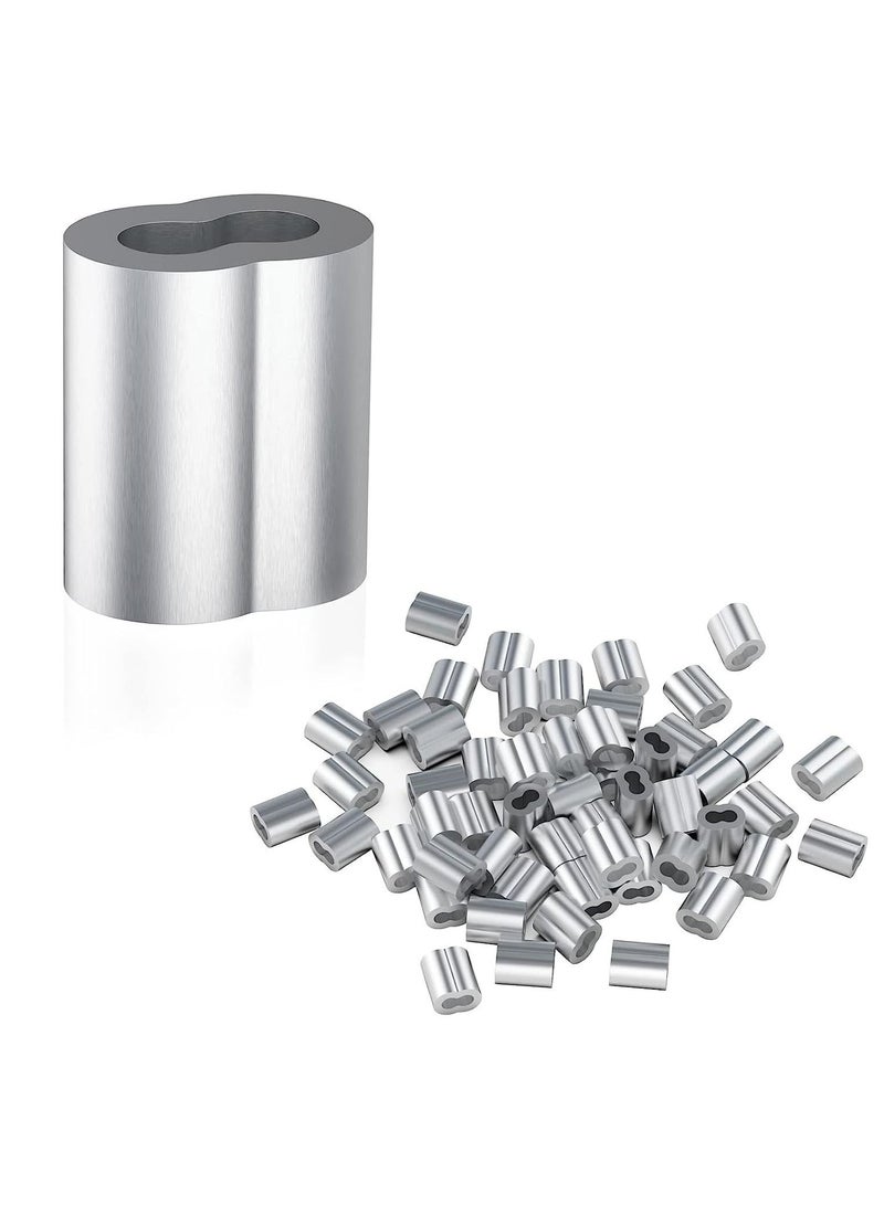 Excefore 50 Pcs Aluminum Sleeves, Clips Aluminum Crimping Loop Sleeve Clips with Double Ferrules, Aluminum Crimping Loop Sleeve, Cable Ferrule Wire Rope Sleeves Loop Sleeve  - Image 1