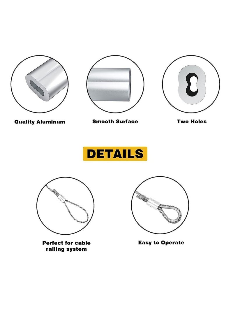 Excefore 50 Pcs Aluminum Sleeves, Clips Aluminum Crimping Loop Sleeve Clips with Double Ferrules, Aluminum Crimping Loop Sleeve, Cable Ferrule Wire Rope Sleeves Loop Sleeve  - Image 2