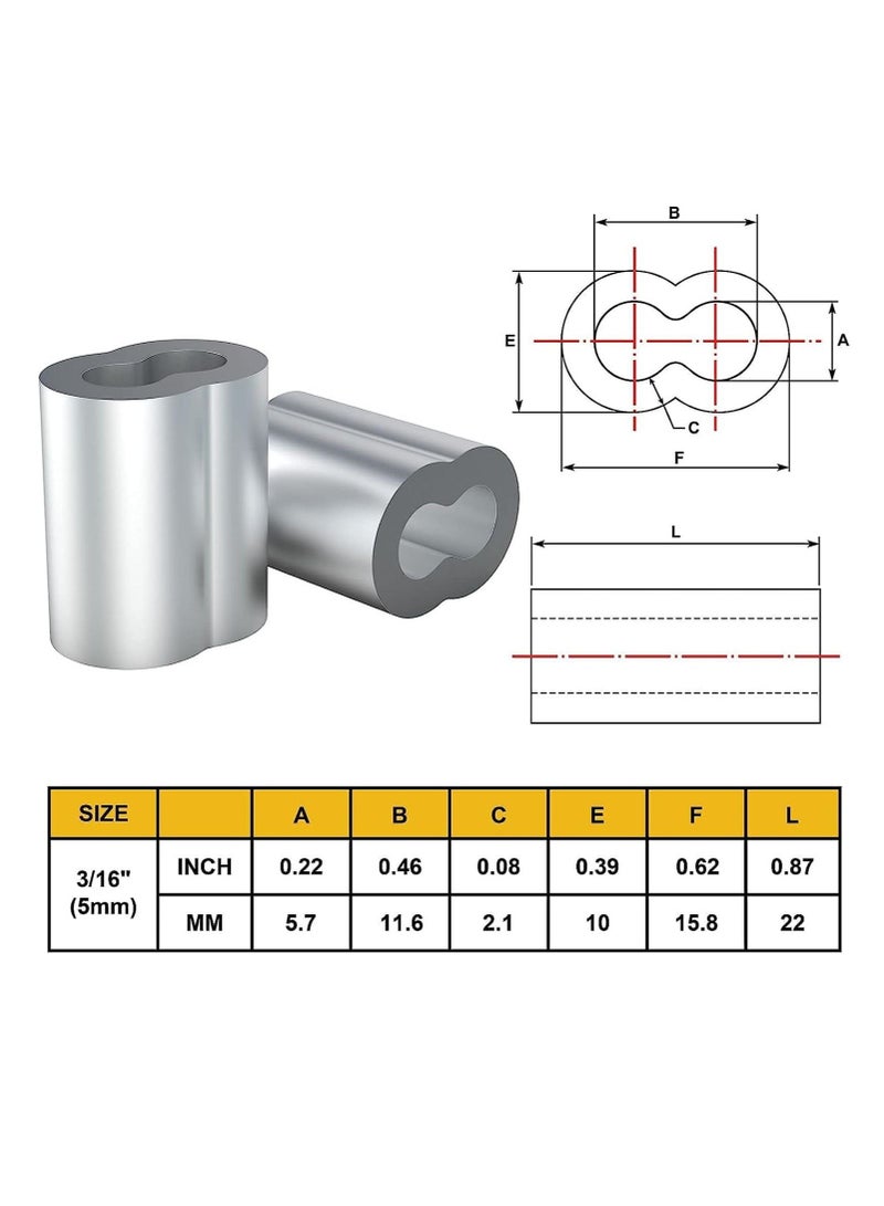 Excefore 50 Pcs Aluminum Sleeves, Clips Aluminum Crimping Loop Sleeve Clips with Double Ferrules, Aluminum Crimping Loop Sleeve, Cable Ferrule Wire Rope Sleeves Loop Sleeve  - Image 3