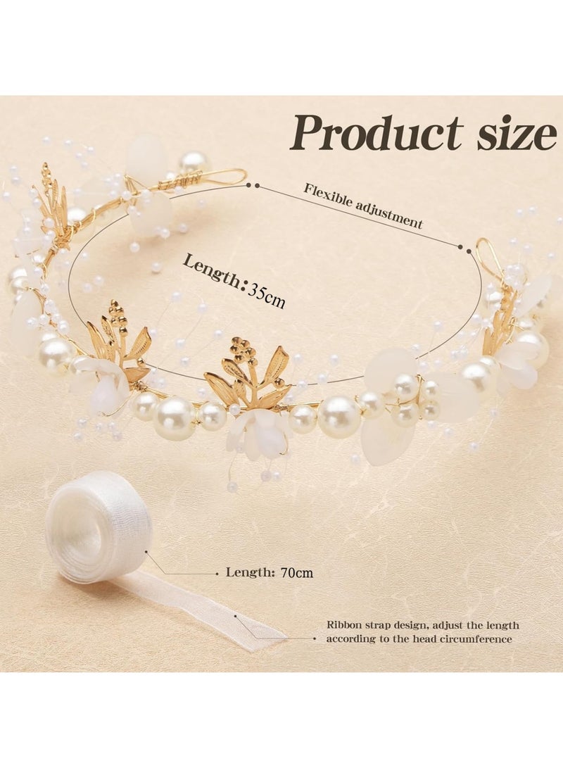 نورة إكليل زهور للبنات، إكسسوارات شعر لفتاة الزهور، إكسسوارات شعر أميرات من الكريستال واللؤلؤ، مناسب للمراهقات والنساء (أبيض) - Image 3