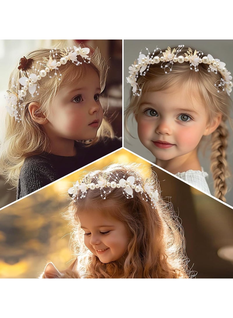 نورة إكليل زهور للبنات، إكسسوارات شعر لفتاة الزهور، إكسسوارات شعر أميرات من الكريستال واللؤلؤ، مناسب للمراهقات والنساء (أبيض) - Image 4