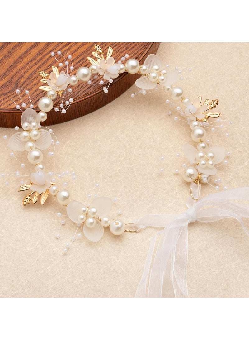 نورة إكليل زهور للبنات، إكسسوارات شعر لفتاة الزهور، إكسسوارات شعر أميرات من الكريستال واللؤلؤ، مناسب للمراهقات والنساء (أبيض) - Image 5