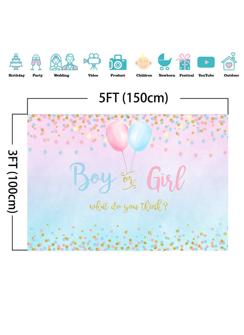 Mocsicka Mocsicka Boy or Girl Gender Reveal Decoration, Blue or Pink Dots Balloon Party Backdrop, Gender Reveal Banner Supplies (5x3ft (60x36 inch))  - Image 3