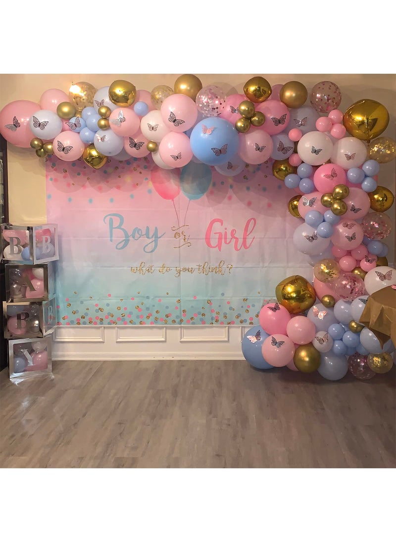 Mocsicka Mocsicka Boy or Girl Gender Reveal Decoration, Blue or Pink Dots Balloon Party Backdrop, Gender Reveal Banner Supplies (5x3ft (60x36 inch))  - Image 2
