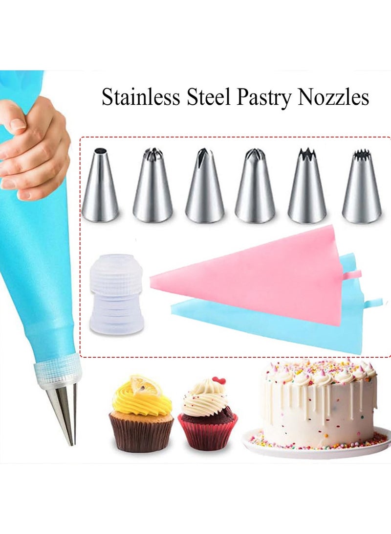 9 Pcs Stainless Steel Pastry Nozzles Set,Silicone Icing Piping Bag,Reusable Cream Pastry Bag and  Stainless Steel Nozzle Set DIY Cake Decorating Tool  - Image 1