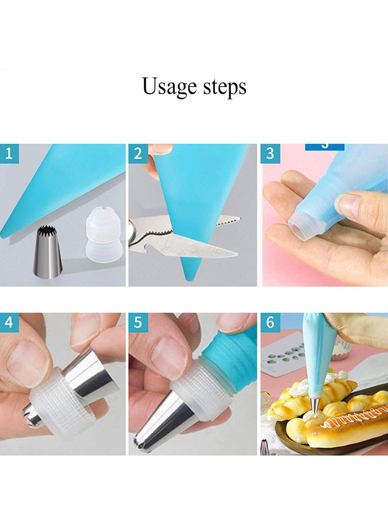 9 Pcs Stainless Steel Pastry Nozzles Set,Silicone Icing Piping Bag,Reusable Cream Pastry Bag and  Stainless Steel Nozzle Set DIY Cake Decorating Tool  - Image 4