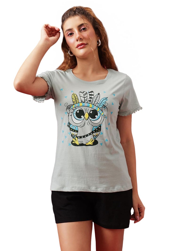 Clovia Women's Top & Shorts Set Regular Pajama (LS0410A013XL_Grey_3XL) - Image 1