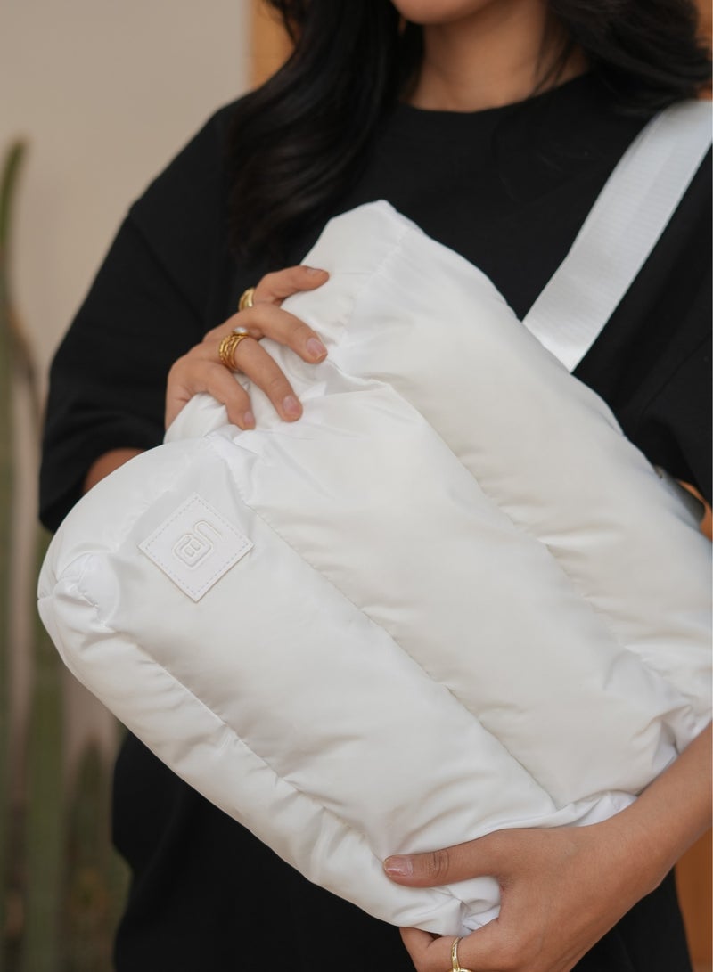 B.S COLLECTION Large capacity waterproof soft quilted shoulder bag and cross bag for women -White  - Image 3