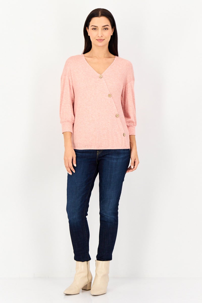 ADRIENNE VITTADINI Women V-Neck Heather Sweater, Pink - Image 2