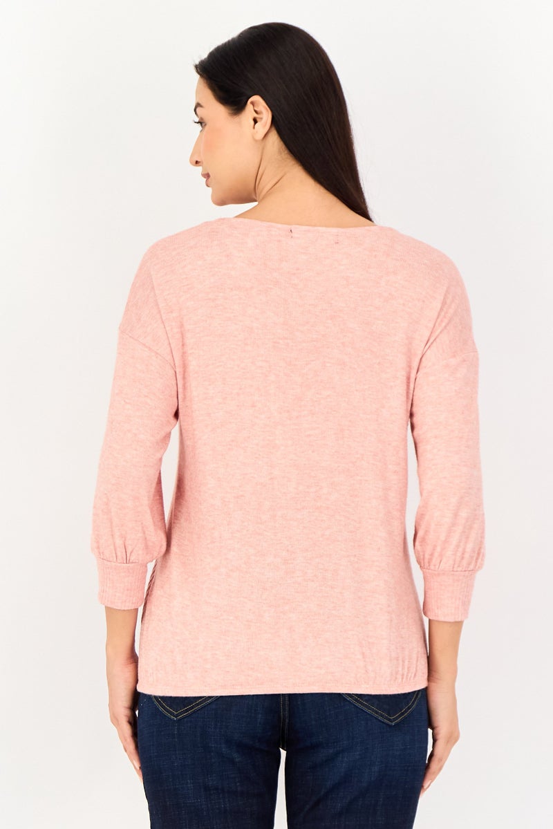 ADRIENNE VITTADINI Women V-Neck Heather Sweater, Pink - Image 4