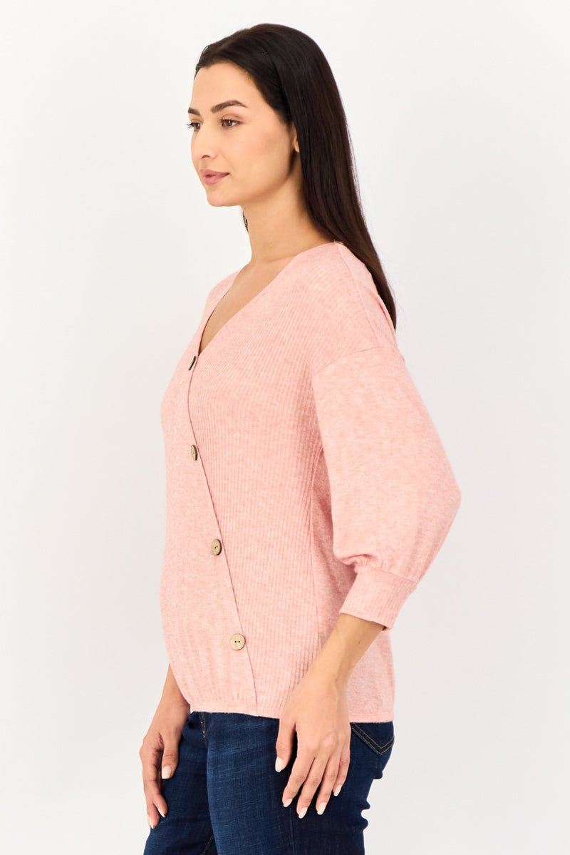 ADRIENNE VITTADINI Women V-Neck Heather Sweater, Pink - Image 3