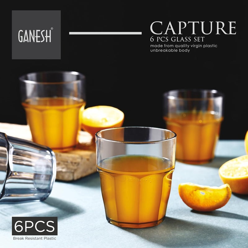 Ganesh Capture Juice Drinking Glasses for Water, Juice, Colddrink, Mojito, Cocktail, Lead-Free, Perfect for Home, Restaurants and Parties-Set of 6 - Image 4