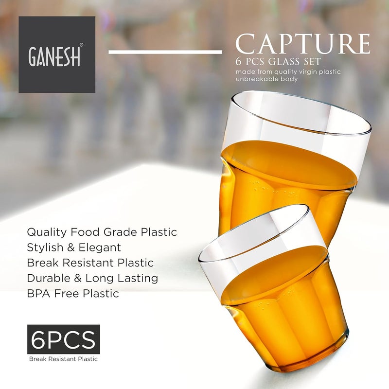 Ganesh Capture Juice Drinking Glasses for Water, Juice, Colddrink, Mojito, Cocktail, Lead-Free, Perfect for Home, Restaurants and Parties-Set of 6 - Image 2