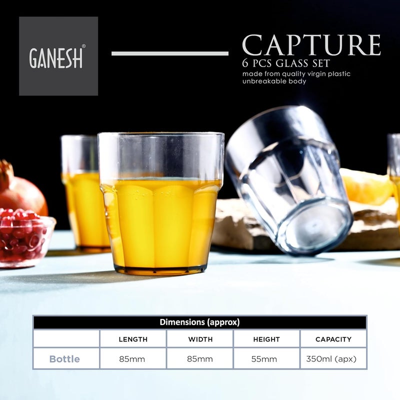 Ganesh Capture Juice Drinking Glasses for Water, Juice, Colddrink, Mojito, Cocktail, Lead-Free, Perfect for Home, Restaurants and Parties-Set of 6 - Image 3