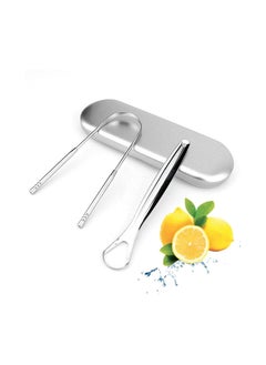 Bukela Tongue Scraper, 100% Surgical Grade Stainless Steel Tongue Cleaner for Adults & Kids Oral Hygiene- 2 Pieces Tongue Scraper with Metal Travel Case (Silver)  - Image 1