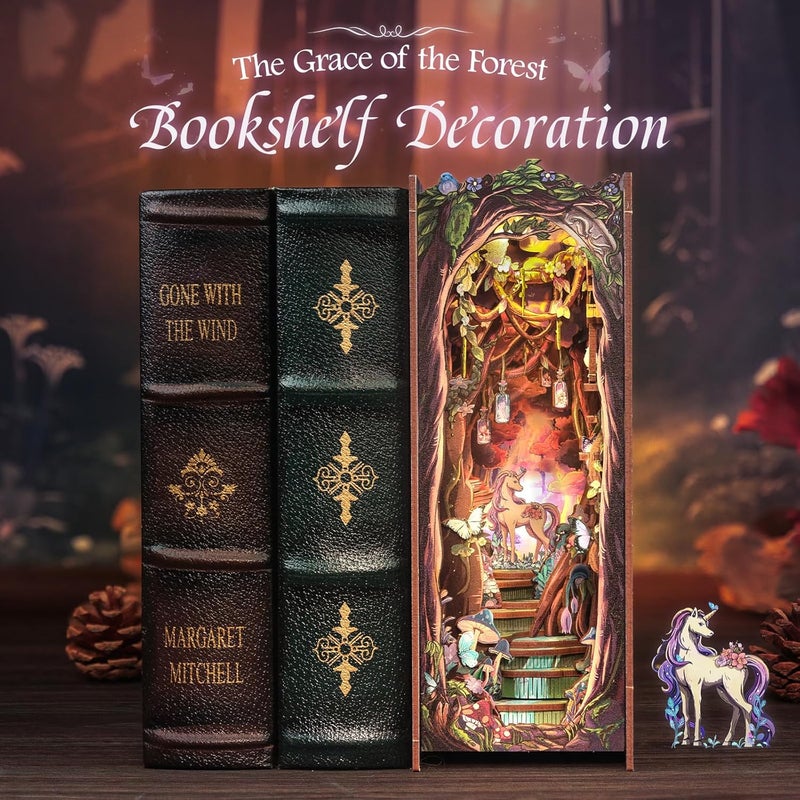 CUTEBEE Book Nook Kit - DIY Miniature House Dollhouse Kit for Adults and Teens, Booknook Tiny House Bookshelf Decor 3D Wooden Puzzle, Gifts for Family, Friends (The Grace of The Forest) - Image 3